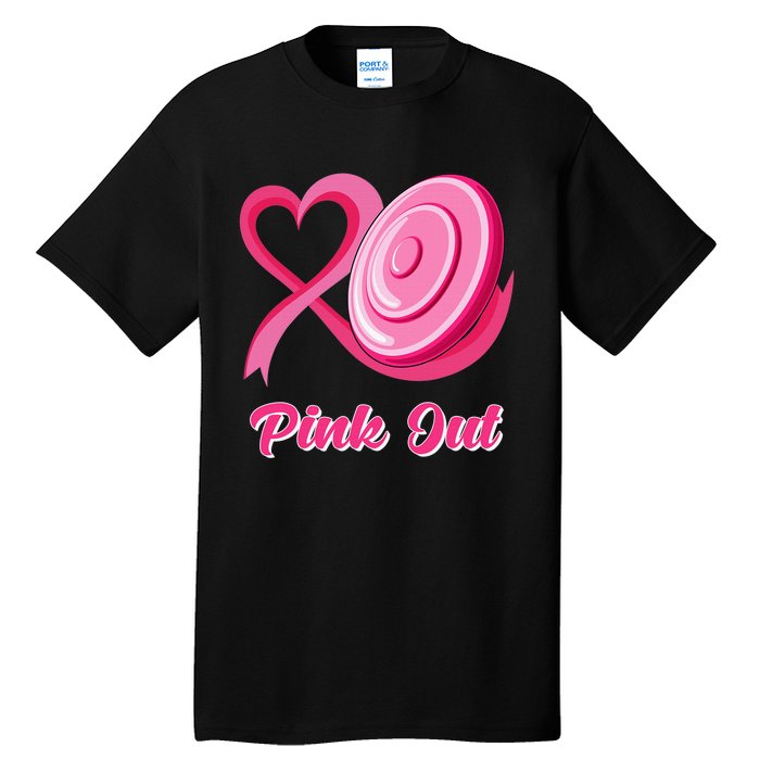 Disc Golf Heart Ribbon Pink Out Breast Cancer Awareness Tall T-Shirt