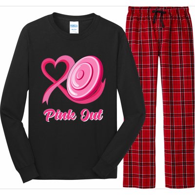 Disc Golf Heart Ribbon Pink Out Breast Cancer Awareness Long Sleeve Pajama Set