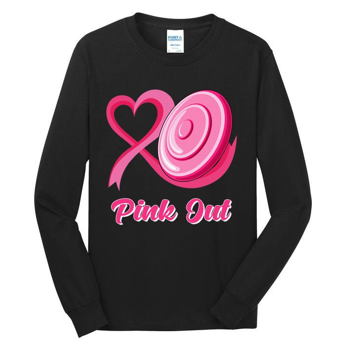 Disc Golf Heart Ribbon Pink Out Breast Cancer Awareness Tall Long Sleeve T-Shirt