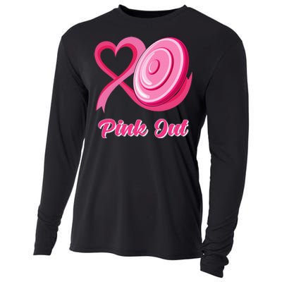 Disc Golf Heart Ribbon Pink Out Breast Cancer Awareness Cooling Performance Long Sleeve Crew