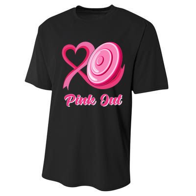 Disc Golf Heart Ribbon Pink Out Breast Cancer Awareness Performance Sprint T-Shirt