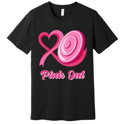 Disc Golf Heart Ribbon Pink Out Breast Cancer Awareness Premium T-Shirt