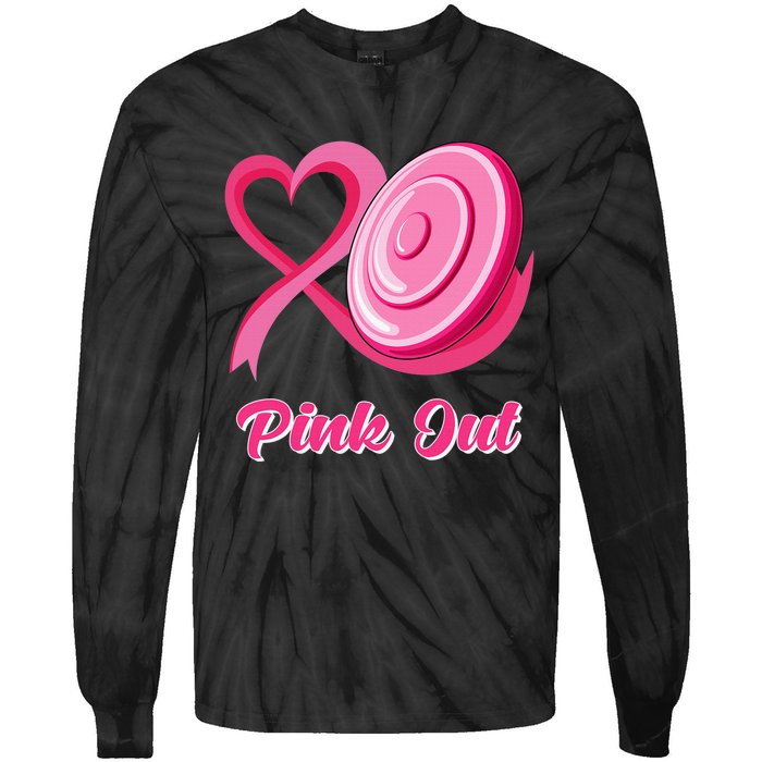 Disc Golf Heart Ribbon Pink Out Breast Cancer Awareness Tie-Dye Long Sleeve Shirt