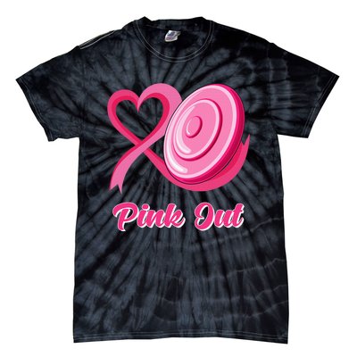 Disc Golf Heart Ribbon Pink Out Breast Cancer Awareness Tie-Dye T-Shirt