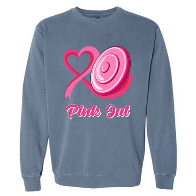 Disc Golf Heart Ribbon Pink Out Breast Cancer Awareness Garment-Dyed Sweatshirt