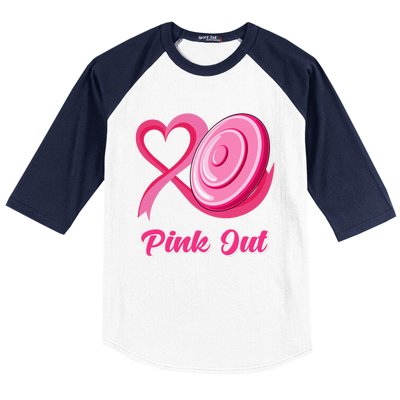 Disc Golf Heart Ribbon Pink Out Breast Cancer Awareness Baseball Sleeve Shirt