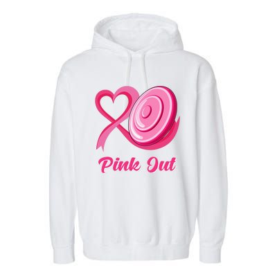 Disc Golf Heart Ribbon Pink Out Breast Cancer Awareness Garment-Dyed Fleece Hoodie