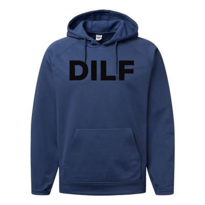 DILF Gift Idea For Dad Fathers Day Funny For Performance Fleece Hoodie