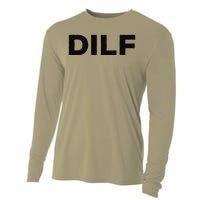 DILF Gift Idea For Dad Fathers Day Funny For Cooling Performance Long Sleeve Crew