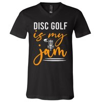 Disc Golf Is My Jam Orange Funny Golf Club V-Neck T-Shirt