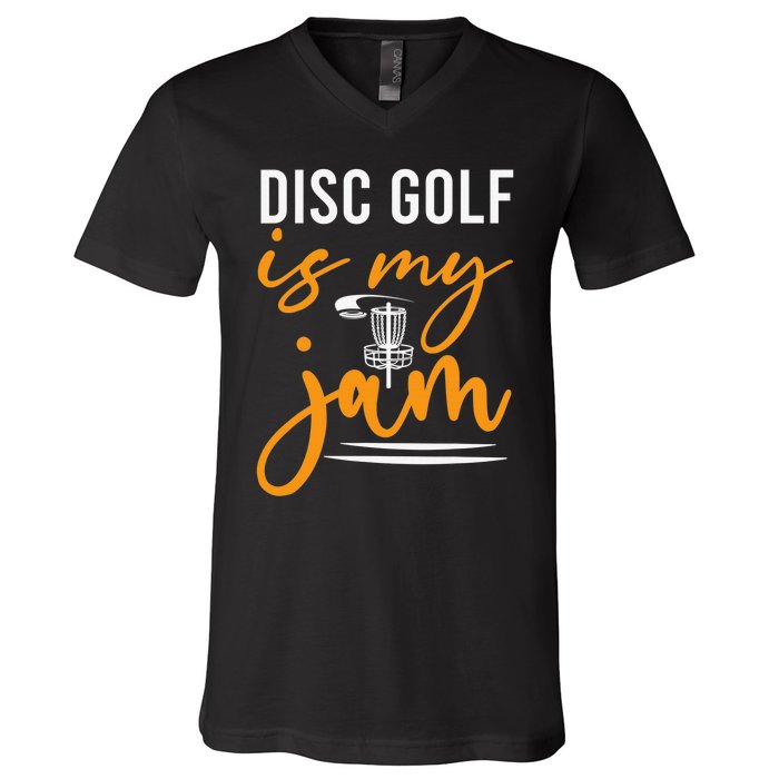 Disc Golf Is My Jam Orange Funny Golf Club V-Neck T-Shirt