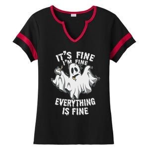 Drunk Ghost Its Fine Im Fine Everything Is Fine Halloween Great Gift Ladies Halftime Notch Neck Tee