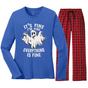 Drunk Ghost Its Fine Im Fine Everything Is Fine Halloween Great Gift Women's Long Sleeve Flannel Pajama Set 