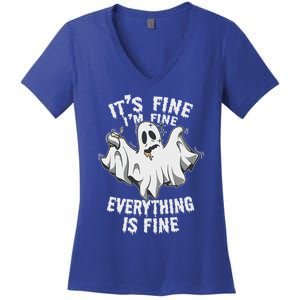 Drunk Ghost Its Fine Im Fine Everything Is Fine Halloween Great Gift Women's V-Neck T-Shirt