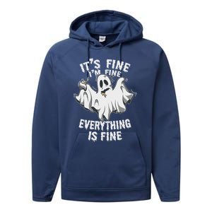 Drunk Ghost Its Fine Im Fine Everything Is Fine Halloween Great Gift Performance Fleece Hoodie