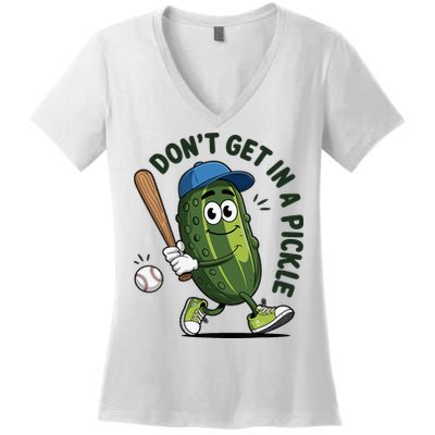 Don't Get In A Pickle Funny Baseball Women Women's V-Neck T-Shirt