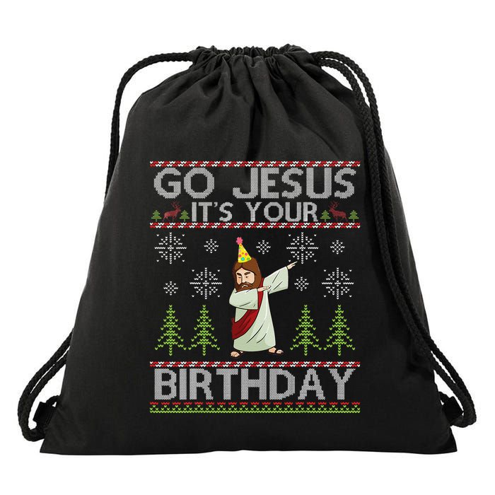 Dabbing Go Jesus Its Your Birthday Merry Christmas Day Drawstring Bag