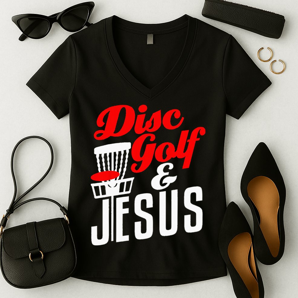 Disc Golf Jesus Christian Gift Funny Golfing Golfer Lover Women's V-Neck T-Shirt