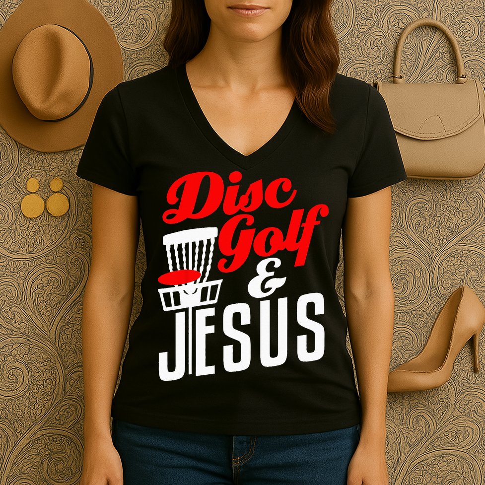 Disc Golf Jesus Christian Gift Funny Golfing Golfer Lover Women's V-Neck T-Shirt