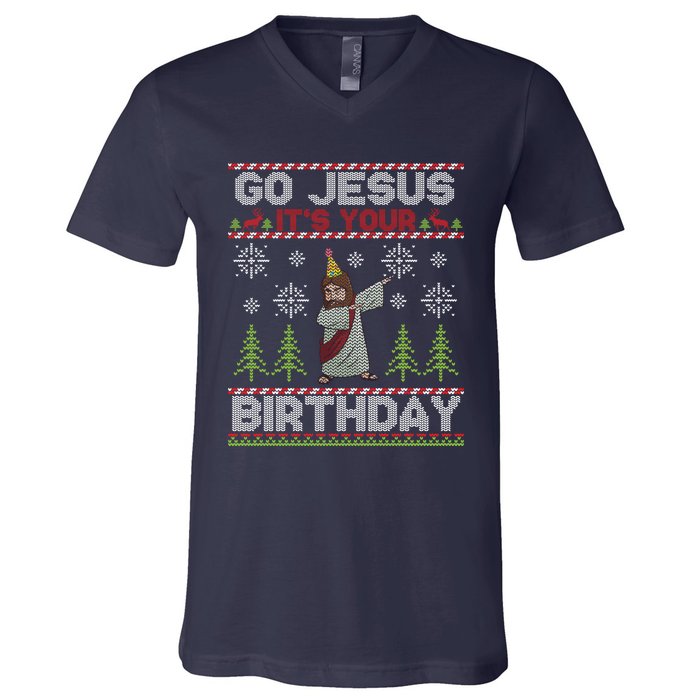 Dabbing Go Jesus It Is Your Birthday Merry Christmas V-Neck T-Shirt