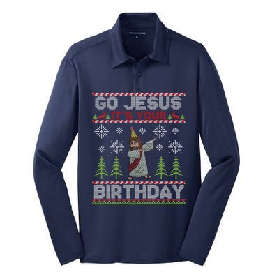 Dabbing Go Jesus It Is Your Birthday Merry Christmas Silk Touch Performance Long Sleeve Polo