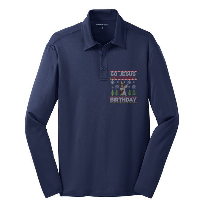 Dabbing Go Jesus It Is Your Birthday Merry Christmas Silk Touch Performance Long Sleeve Polo