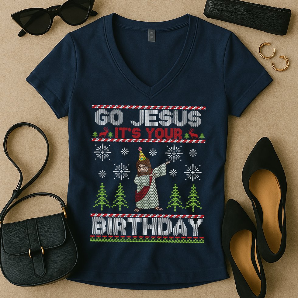 Dabbing Go Jesus It Is Your Birthday Merry Christmas Women's V-Neck T-Shirt