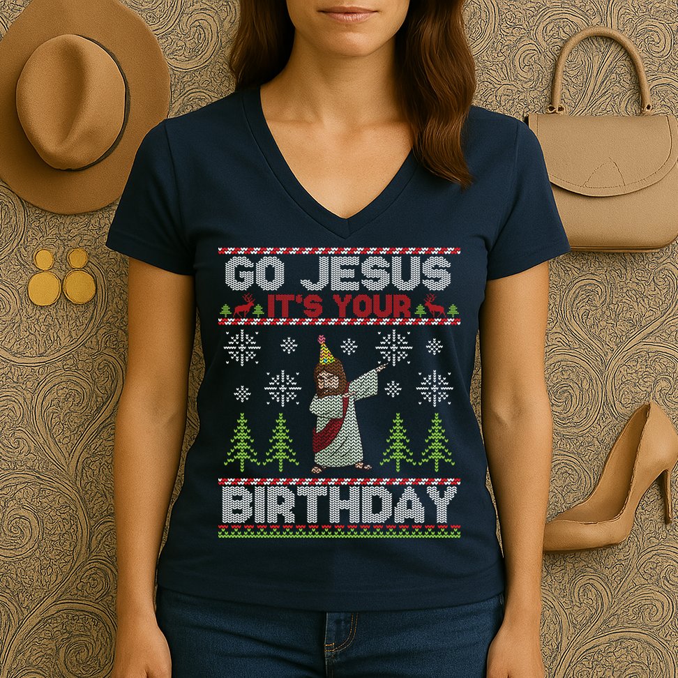 Dabbing Go Jesus It Is Your Birthday Merry Christmas Women's V-Neck T-Shirt
