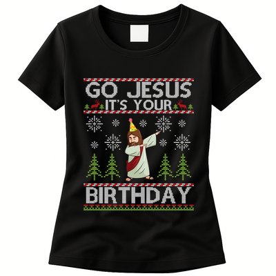 Dabbing Go Jesus ItS Your Birthday Merry Christmas Day Womens T-Shirt