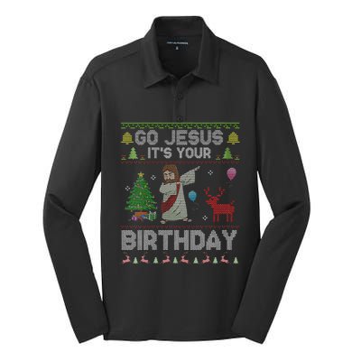 Dabbing Go Jesus Its Your Birthday Merry Christmas Day Silk Touch Performance Long Sleeve Polo