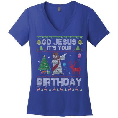Dabbing Go Jesus Its Your Birthday Merry Christmas Day Women's V-Neck T-Shirt