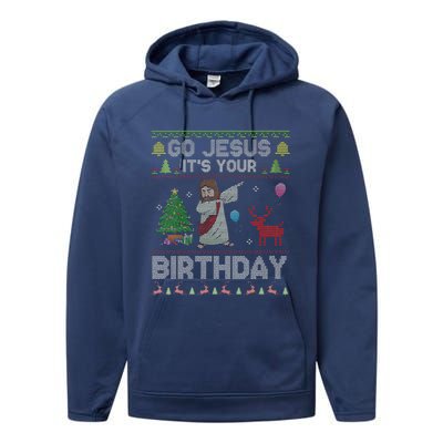 Dabbing Go Jesus Its Your Birthday Merry Christmas Day Performance Fleece Hoodie