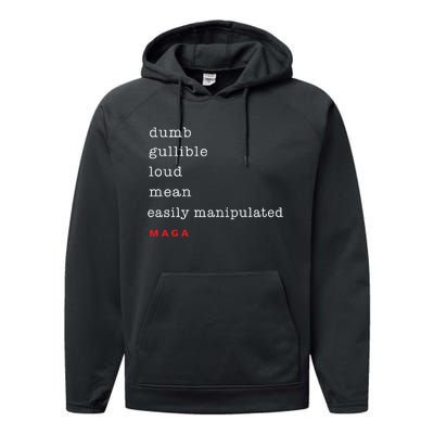 Dumb Gullible Loud Mean Easily Manipulated Maga Performance Fleece Hoodie