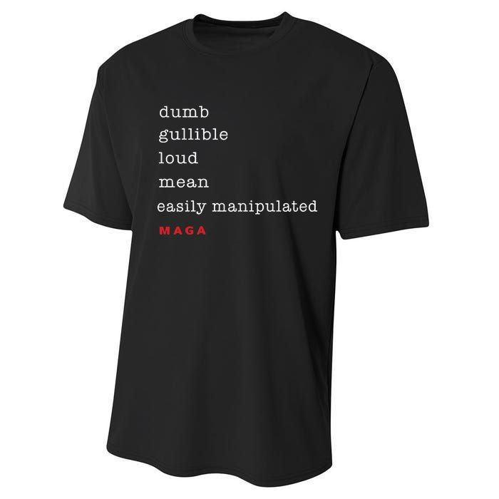 Dumb Gullible Loud Mean Easily Manipulated Maga Performance Sprint T-Shirt