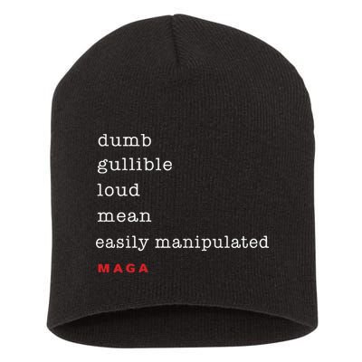 Dumb Gullible Loud Mean Easily Manipulated Maga Short Acrylic Beanie