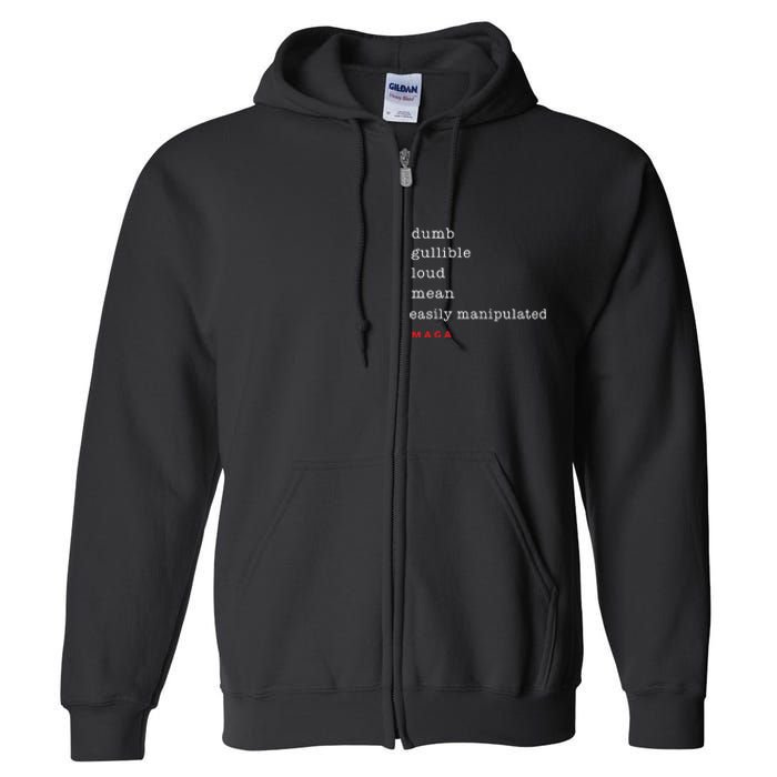 Dumb Gullible Loud Mean Easily Manipulated Maga Full Zip Hoodie