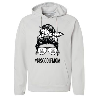 Disc Golf Mom Life Messy Bun Hair Glasses Funny Gift Performance Fleece Hoodie