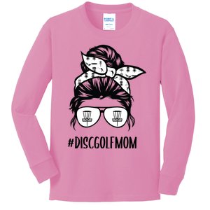 Disc Golf Mom Life Messy Bun Hair Glasses Funny Gift Kids Long Sleeve Shirt