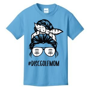 Disc Golf Mom Life Messy Bun Hair Glasses Funny Gift Kids T-Shirt