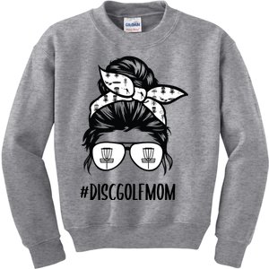 Disc Golf Mom Life Messy Bun Hair Glasses Funny Gift Kids Sweatshirt