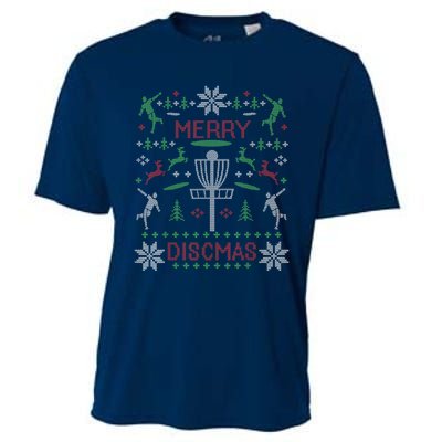 Disc Golf Merry Discmas Christmas Ugly Sweater Graphic Cooling Performance Crew T-Shirt