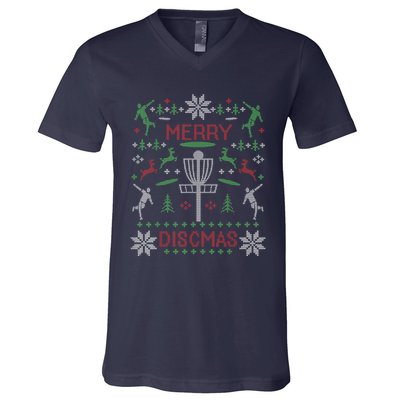 Disc Golf Merry Discmas Christmas Ugly Sweater Graphic V-Neck T-Shirt