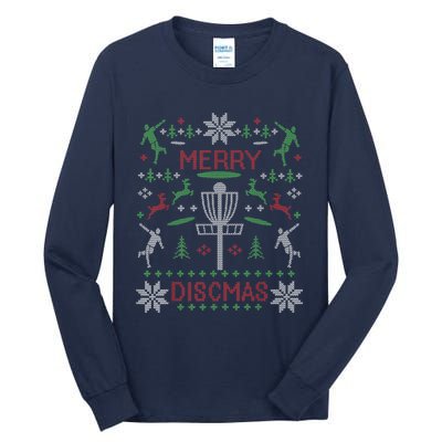 Disc Golf Merry Discmas Christmas Ugly Sweater Graphic Tall Long Sleeve T-Shirt