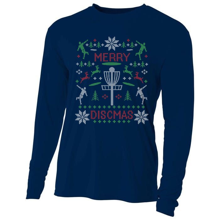 Disc Golf Merry Discmas Christmas Ugly Sweater Graphic Cooling Performance Long Sleeve Crew