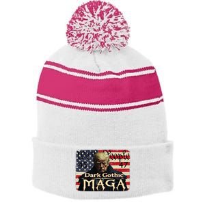 Dark Gothic Maga Trump 2024 For President Vote Trump 45 47 Stripe Pom Pom Beanie