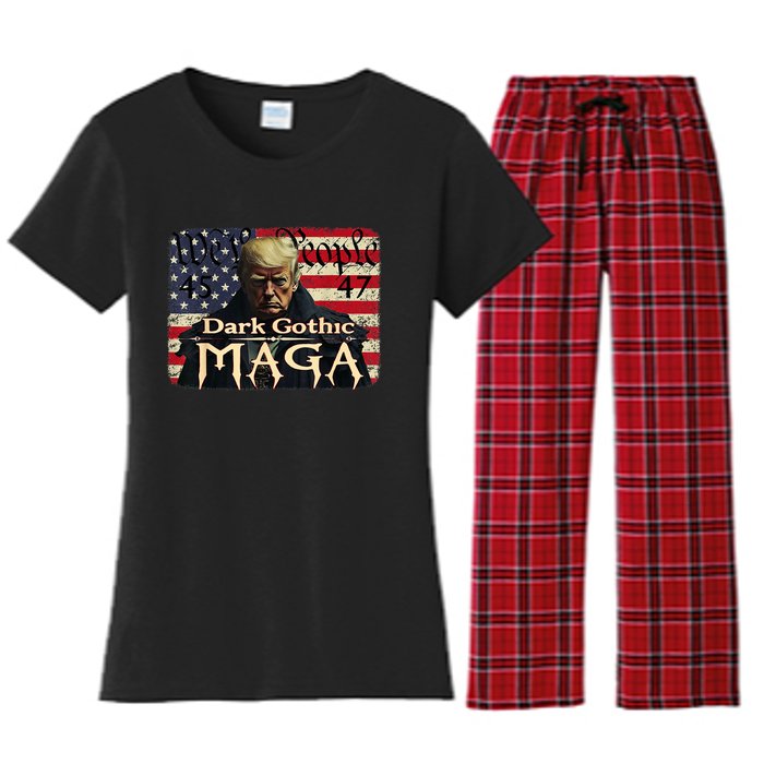 Dark Gothic Maga Trump 2024 For President Vote Trump 45 47 Women's Flannel Pajama Set