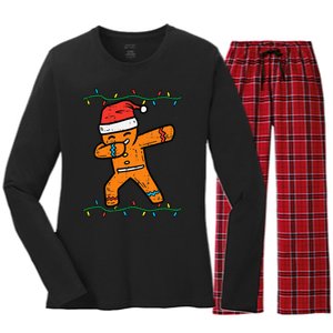 Dabbing Gingerbread Man Cookie Christmas Women's Long Sleeve Flannel Pajama Set 