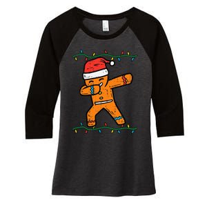 Dabbing Gingerbread Man Cookie Christmas Women's Tri-Blend 3/4-Sleeve Raglan Shirt