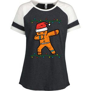 Dabbing Gingerbread Man Cookie Christmas Enza Ladies Jersey Colorblock Tee