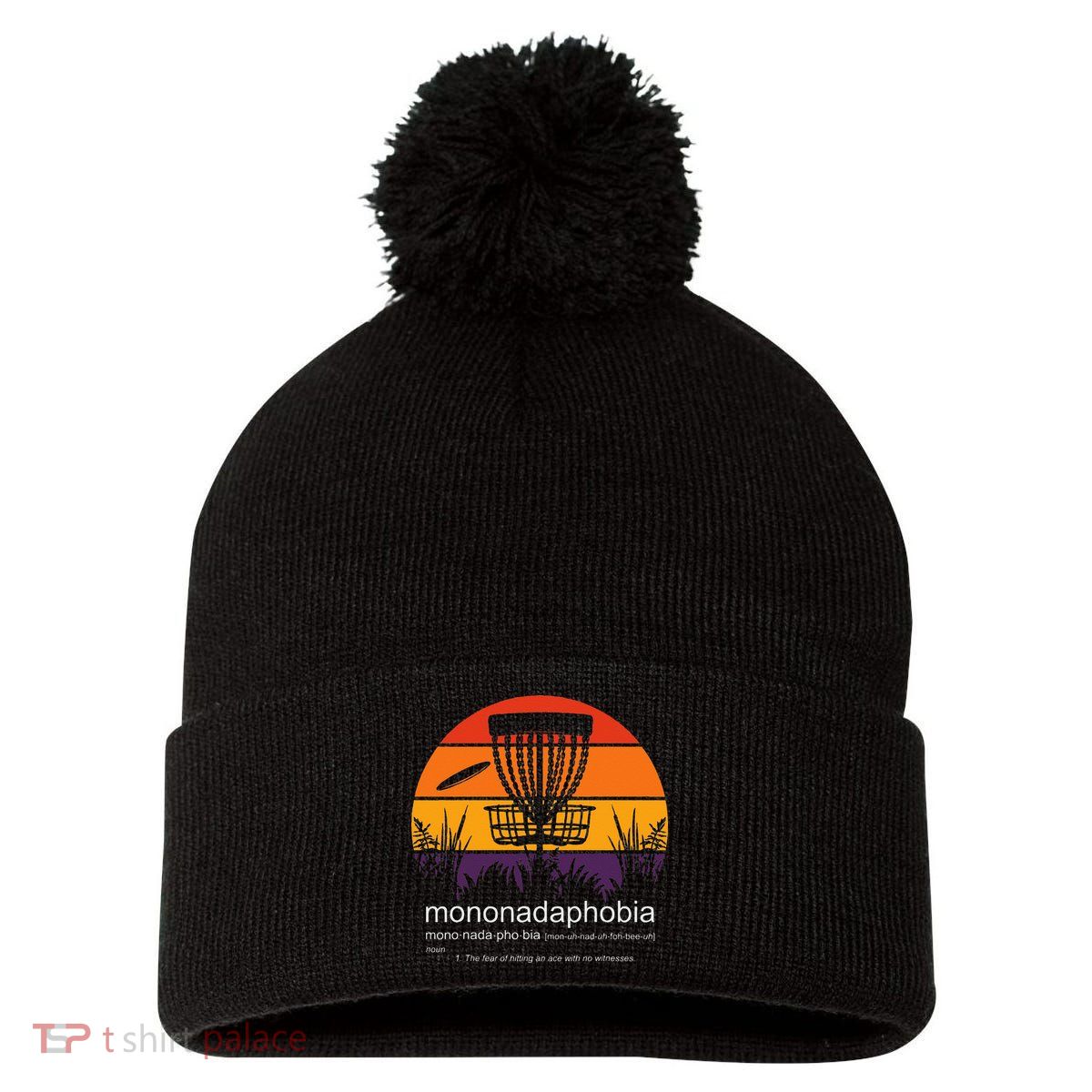 Disc Golf Mononadaphobia Funny Disk Golf Pom Pom 12in Knit Beanie